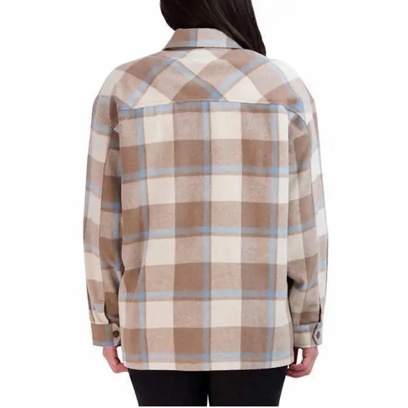 HFX Women's Shirt Jacket Warm Relaxed Fit Blue & Tan - Picture 2 of 5